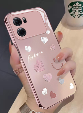 适用于OPPOK10新款手机壳时尚简约渐变爱心网红ins风OPPOK10Pro金属漆玻璃保护套全包边防摔软壳