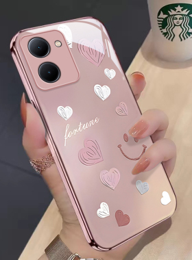 适用于vivoY100i创意手机壳时尚简约渐变爱心潮流女vivoV2279A金属漆玻璃保护套全包边防摔壳