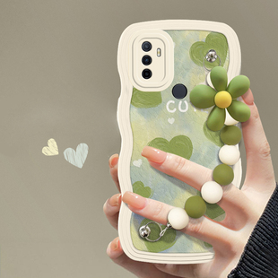 适用于OPPOA11s小清新手机壳时尚潮流绿色油画爱心挂链OPPOPDVM00创意大波浪保护套镜头全包硅胶防摔软壳
