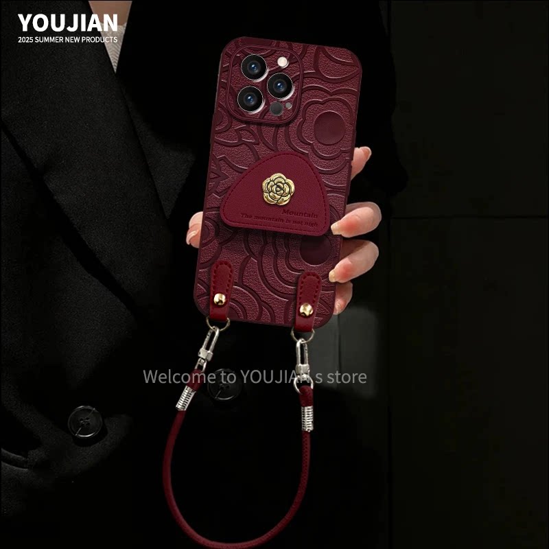 山茶花适用苹果17手机壳iPhone16Promax新款15硬IP14支架好看小清新5硅胶13简约12女11轻奢8plus防摔6保护套