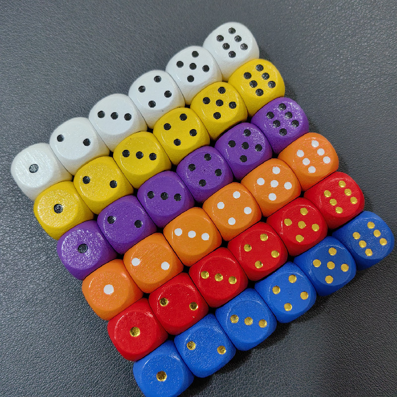 6cm木质彩色点数骰子圆角筛子酒令桌游配件色子教学道具套装
