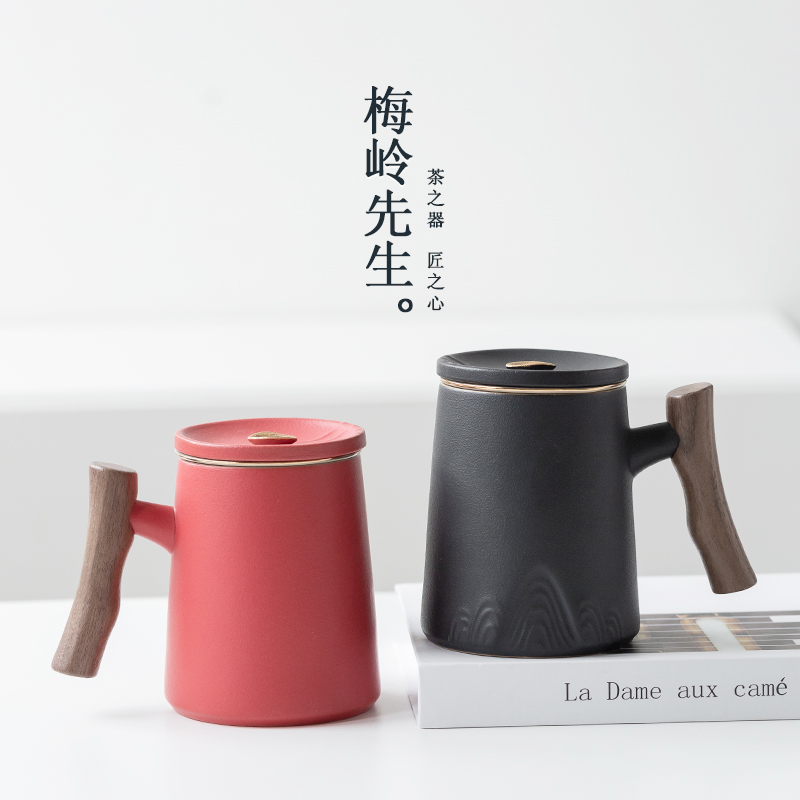 梅岭先生木质手把马克杯定制
