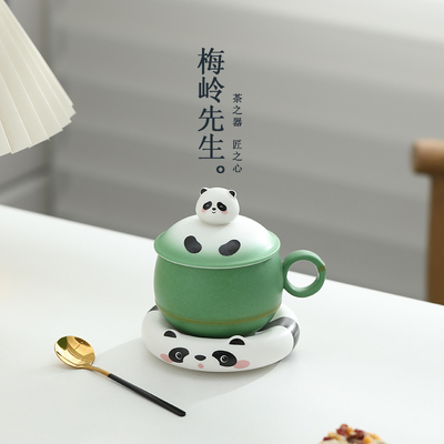 梅岭先生熊猫茶杯陶瓷盖