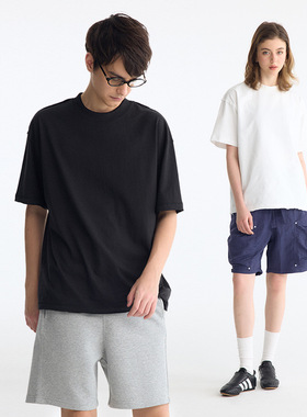 UNF双层领破坏简约高级圆领tee短袖美式vintageT恤宽松男春夏新款