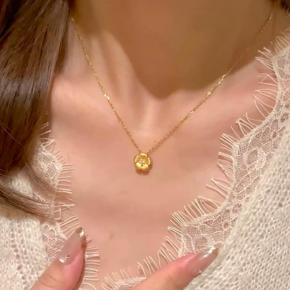 【限时·特价】新中式中古风18K金小花朵吊坠项链轻奢小众高