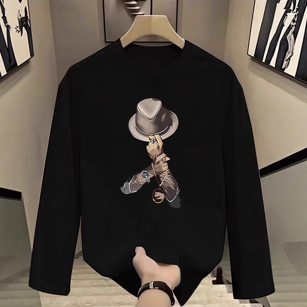 【帅炸了~】长袖t恤男款春秋季新款美式潮牌宽松上衣印花痞帅内搭