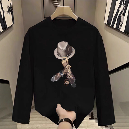 【帅炸了~】长袖t恤男款春秋季新款美式潮牌宽松上衣印花痞帅内搭