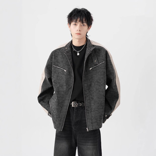 美式复古机车皮衣外套男女秋季高街宽松PU皮夹克痞帅潮牌休闲外套