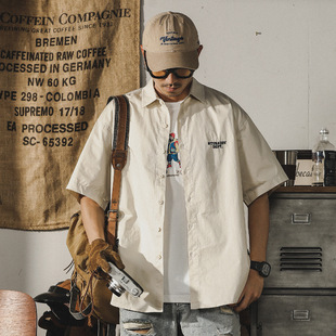 杰雷诺美式潮牌短袖衬衫男夏季新款宽松翻领半袖衫外穿衬衣男款潮