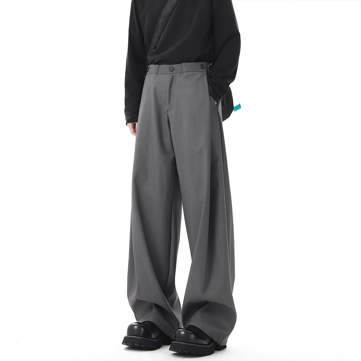 美式cleanfit高级感休闲裤子男宽松直筒西装裤潮流阔腿垂感长裤子