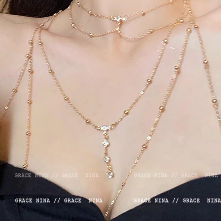 【限时特价】欧美风性感胸链身体链条气质项链颈链女比基尼bikini