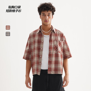 ETAI男装|高品质宽松流行短格衬衫休闲时尚开衫纽扣短袖衬衫