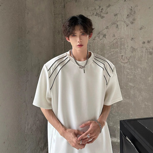 休闲T恤男夏季设计感小众潮牌cleanfit上衣服美式重磅高克重短袖