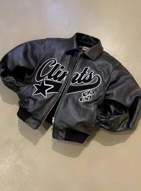 复古Y2k夹克美国街头服饰潮流PU皮夹克黑色厚宽松拉链夹克男款