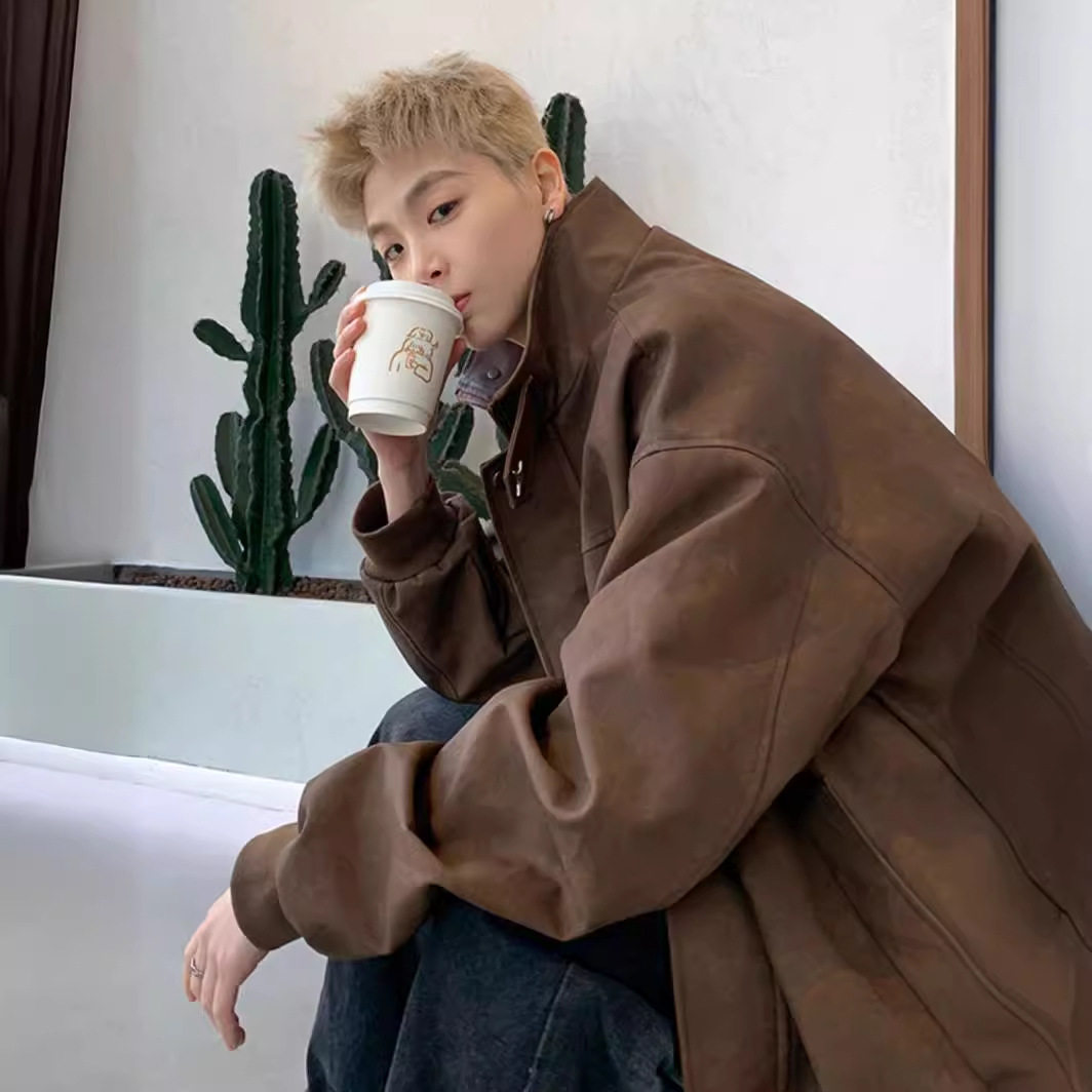 Cleanfit·美式猛男pu皮外套男2024春季新款美式复古高街潮牌痞帅