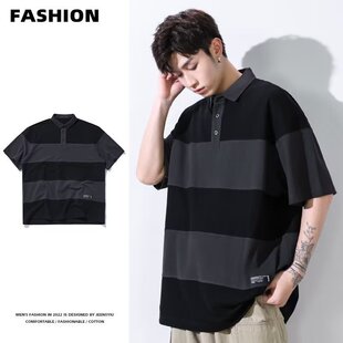 藏青色条纹polo衫 Cleanfit·硬汉美式 日系青少年有领t 冲量3天