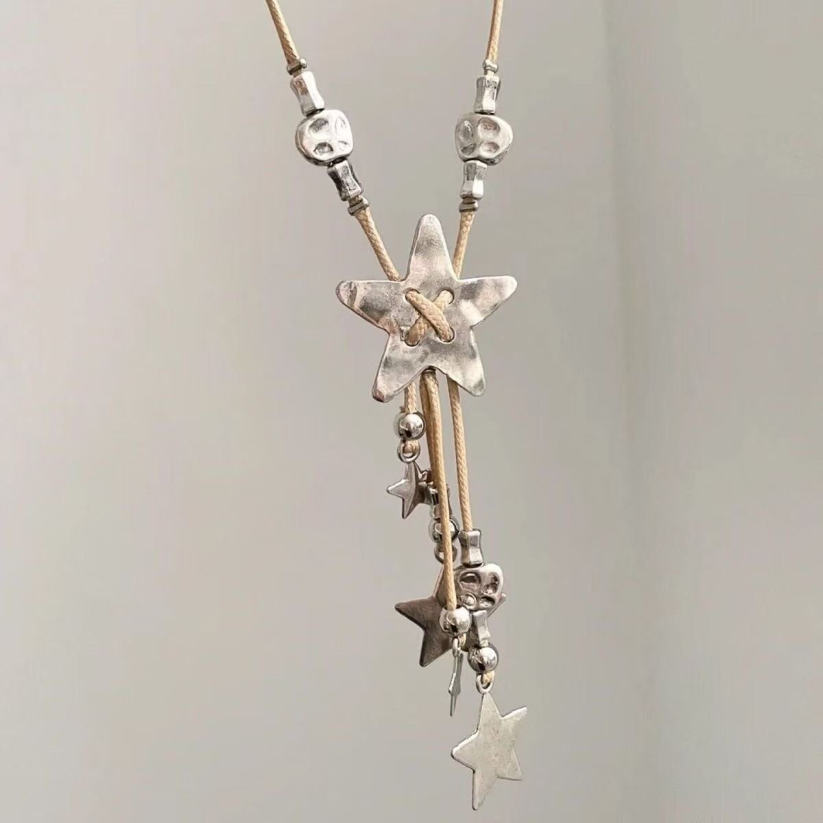 【限时特价】工业风~复古做旧编绳星星流苏项链吊坠毛衣链颈链千