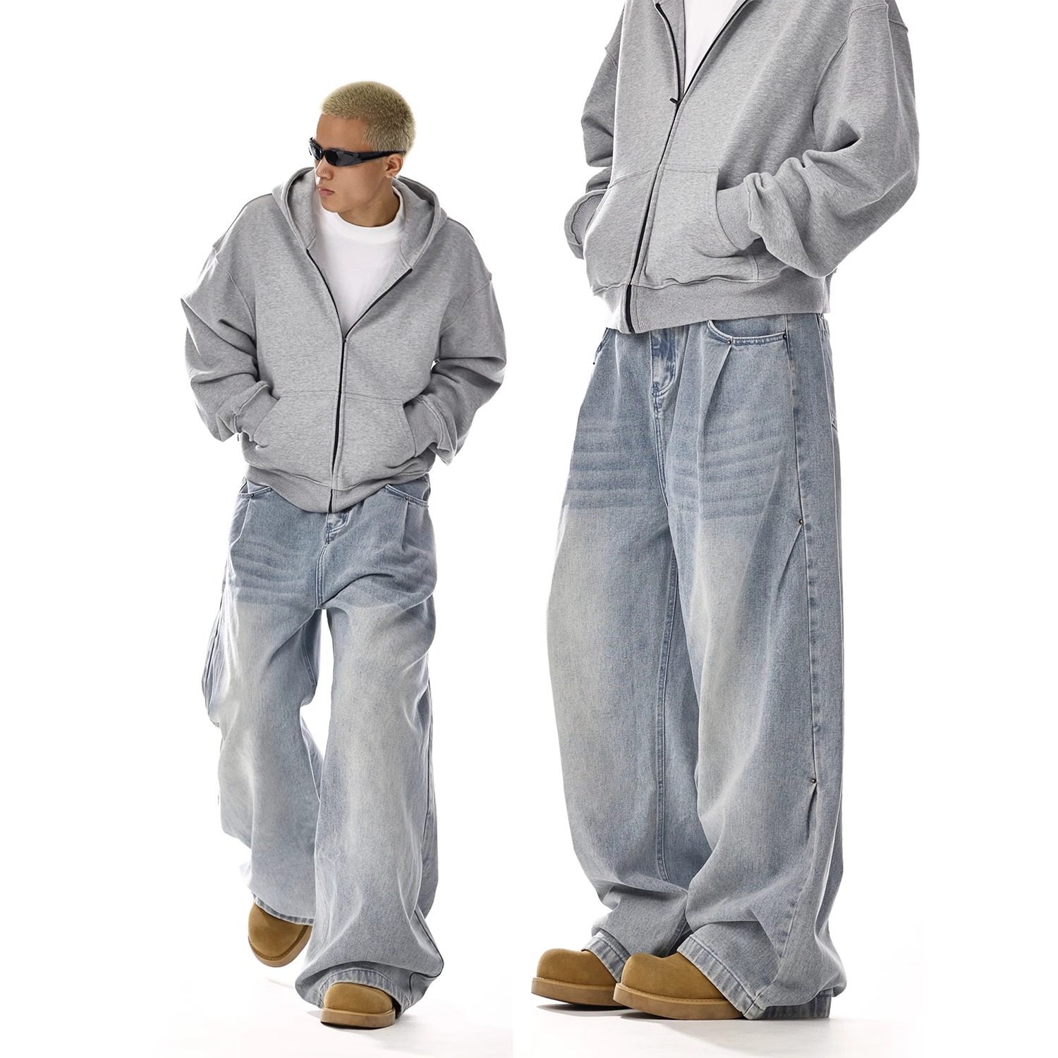 美式复古水洗cleanfit牛仔裤男潮牌高街直筒百搭宽松休闲阔腿长裤