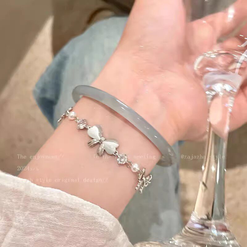 【限时特价】猫眼石蝴蝶结叠戴串珠手链女款新中式手串手饰高级感