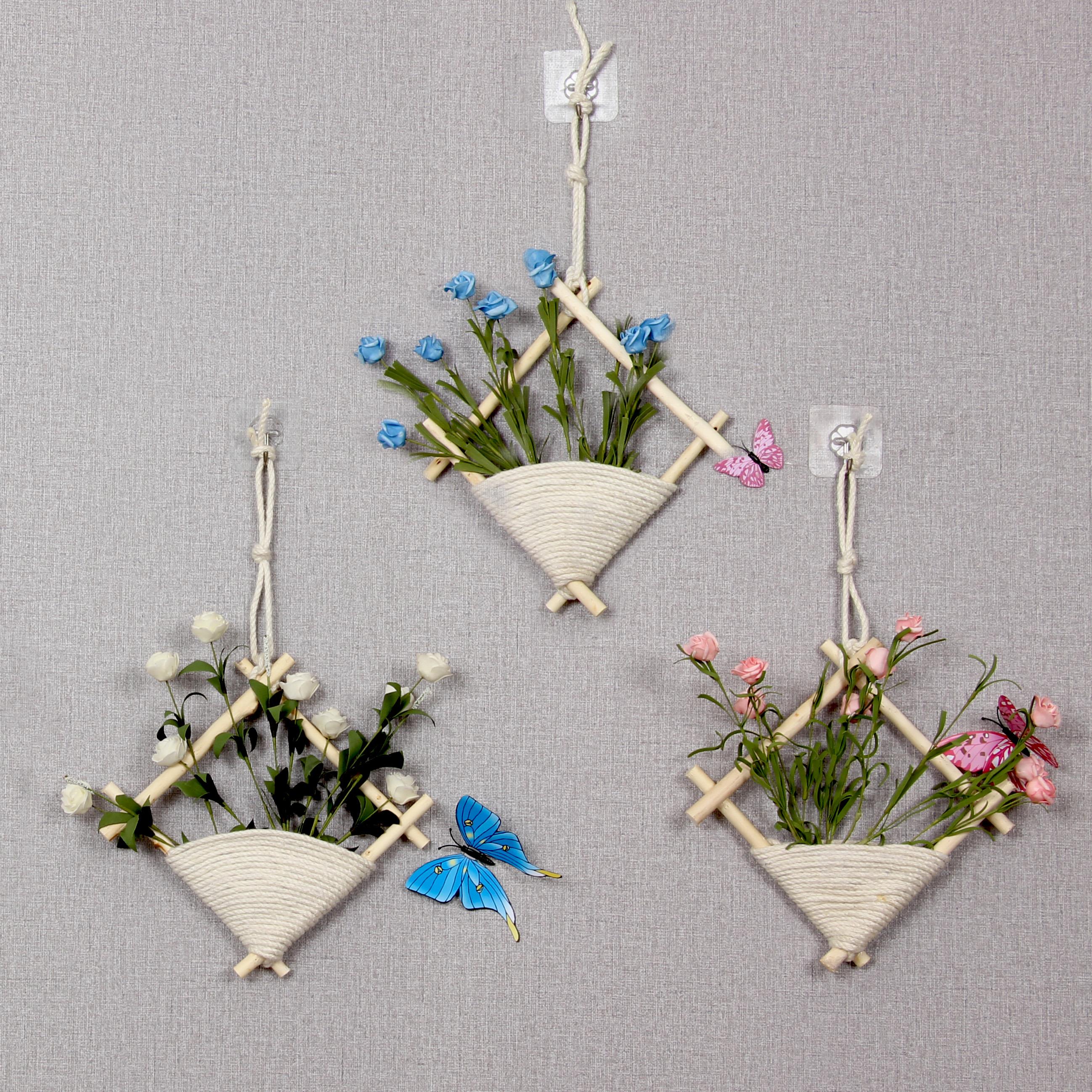 手工制作干树枝壁挂饰品墙上挂墙墙壁装饰壁挂麻绳饰品干花仿真花