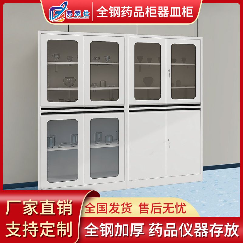 弗莱仕药品柜玻璃试剂器皿柜实验室仪器柜化学品储存柜全钢药品柜