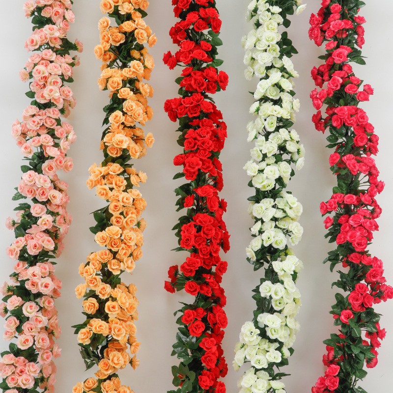 仿真玫瑰花藤条客厅栅栏吊花空调管子装饰藤蔓塑料花高档墙面遮挡