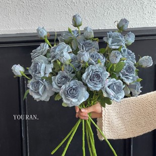 仿真花拉菲玫瑰焦边假花复古客厅摆设绢花花束装饰摆件餐桌花艺