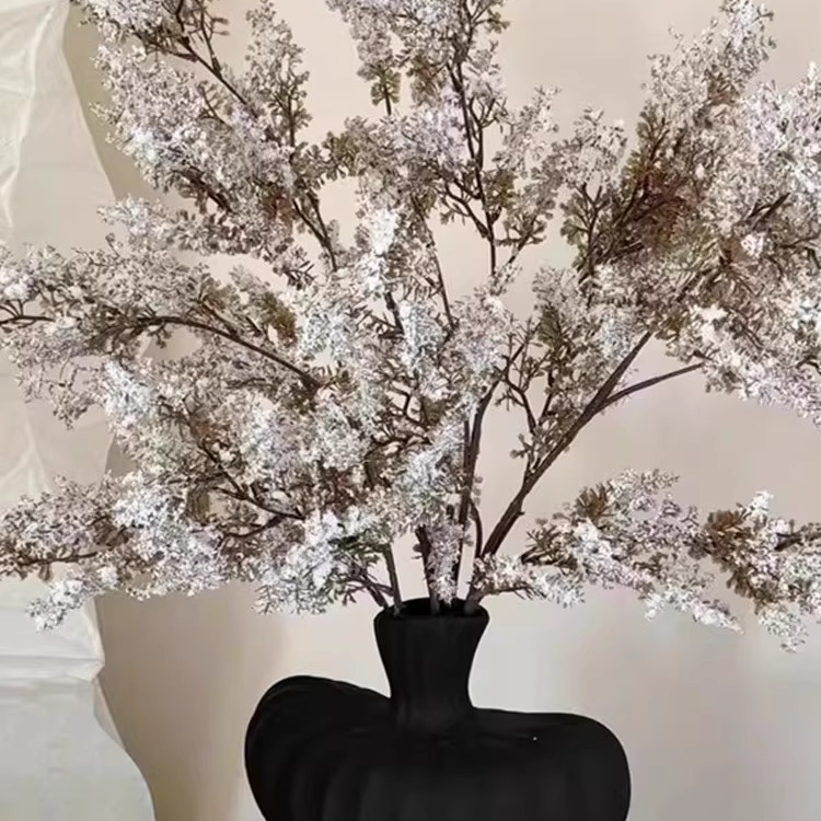 雾凇仿真绿植假花花束摆件侘寂风陶瓷花瓶客厅插花干花花艺装饰花