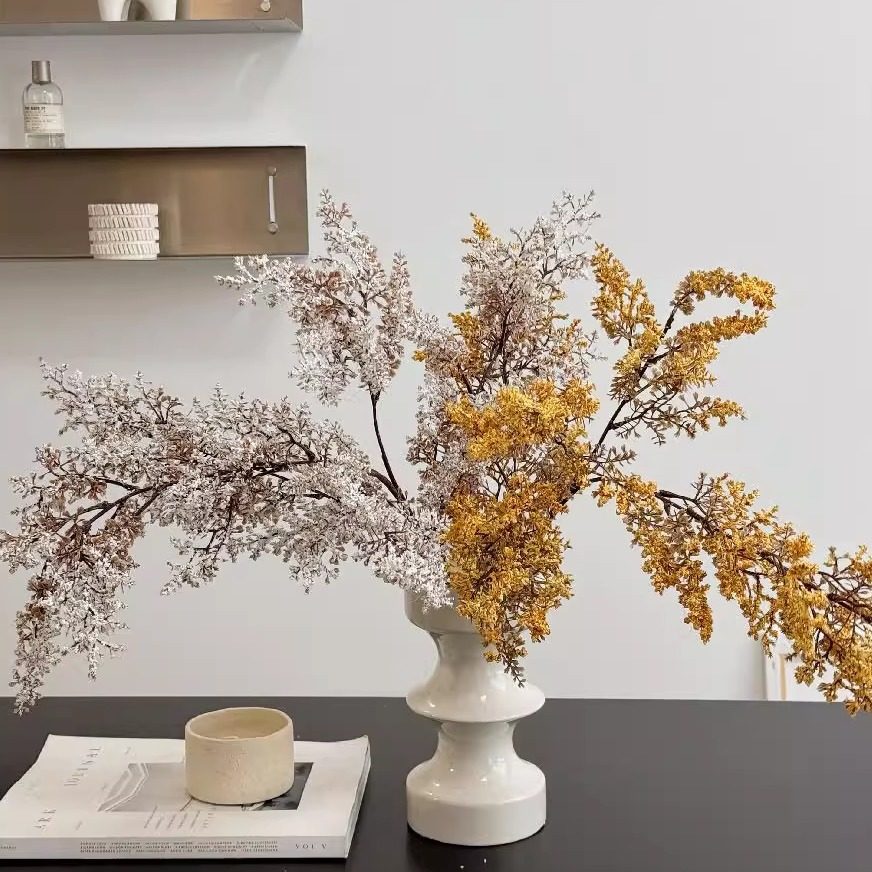 油画雾凇仿真绿植摆设假花花束花艺装饰摆件高级感侘寂风桌面插花