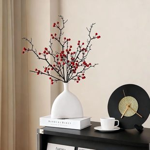 年宵花发财果冬青红果仿真花假花摆设高级感逼真新年装饰花艺摆件