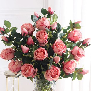 保加利亚玫瑰仿真花客厅高端假花摆设餐桌插花装饰花艺摆件干花束
