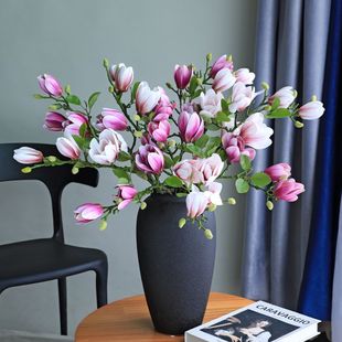 高档含苞玉兰仿真花束客厅餐桌假花摆件装饰花艺套装花瓶插花绢花