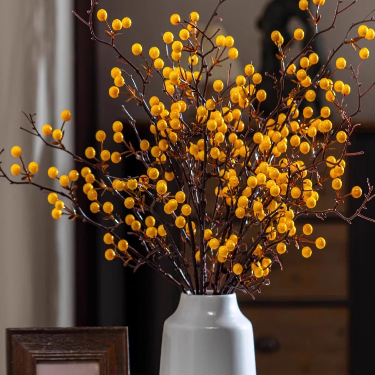 冬青红果发财果仿真花假花客厅摆设浆果干花花束过年插花落地摆件