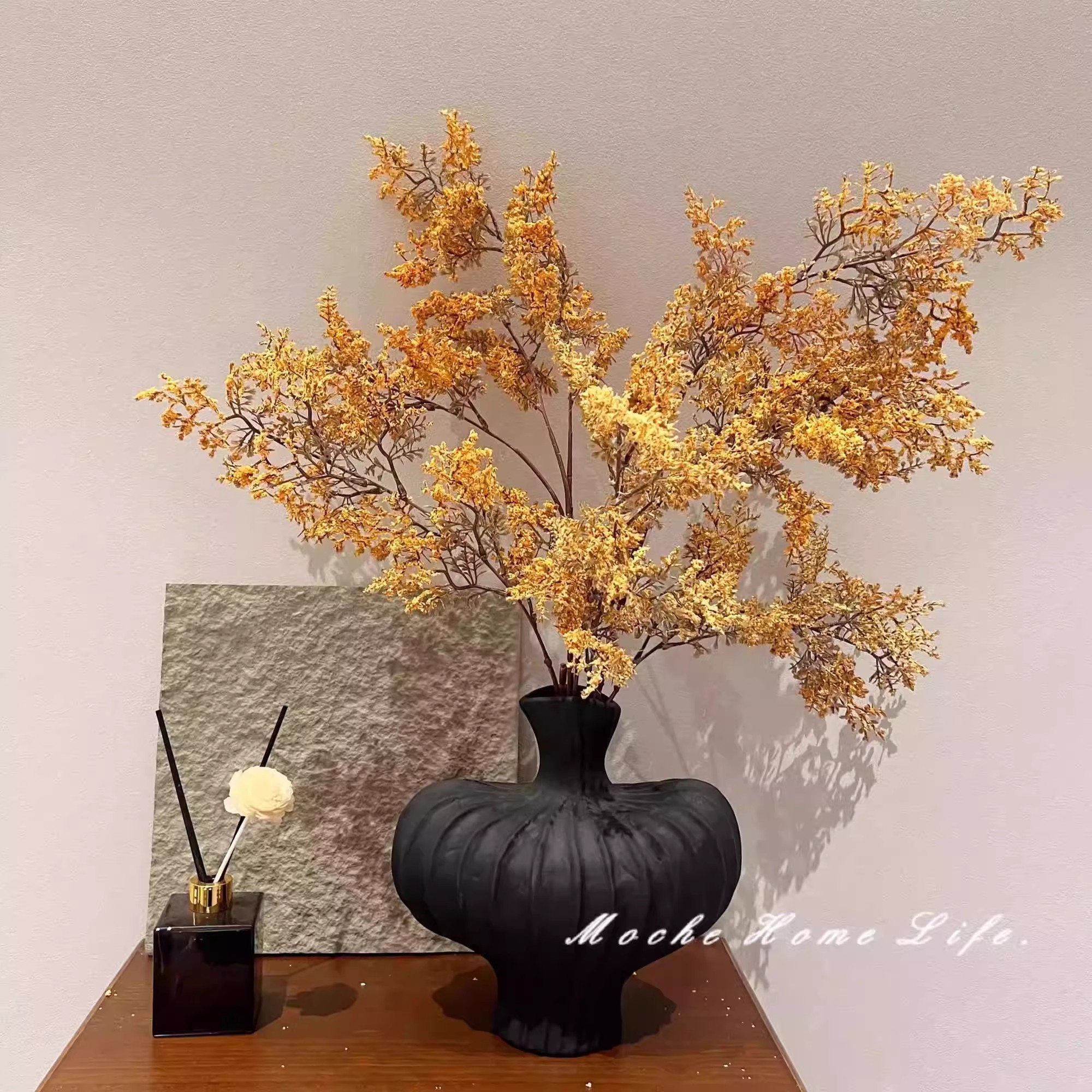 雾凇仿真绿植假花花束摆件侘寂风陶瓷花瓶客厅插花干花花艺装饰花