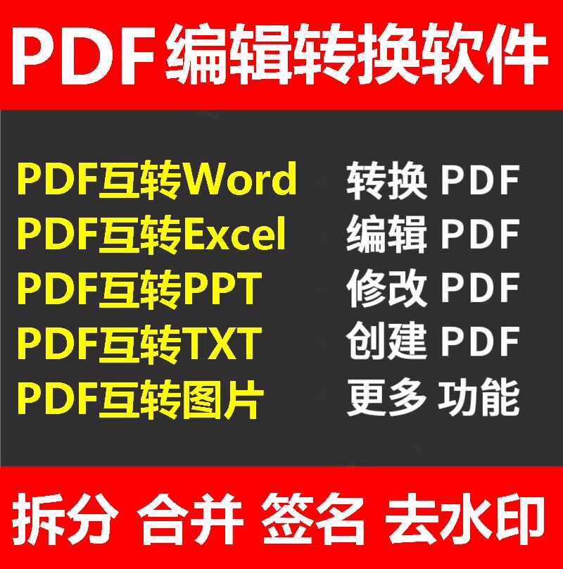 PDF转Word Excel ppt格式转换软件修改创建拆分合并工具编辑器