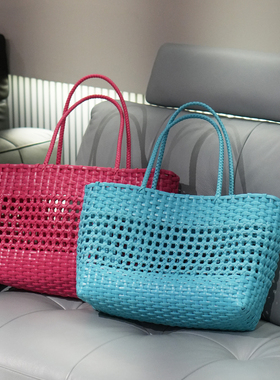 韩国设计师大号镂空编织包菜篮子度假小众敞口沙滩购物腋下单肩包