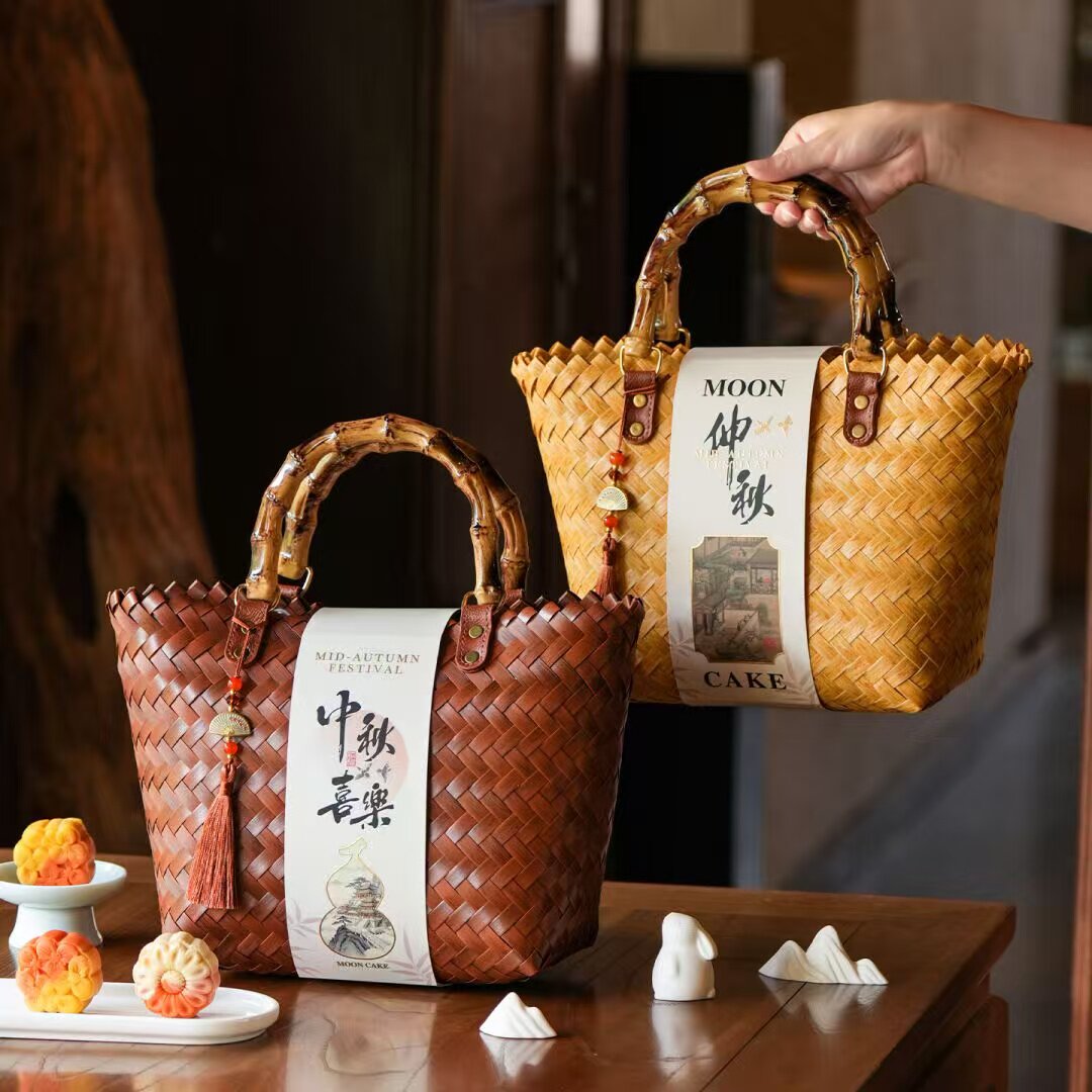 中秋节月饼礼盒空盒中秋编织手提篮包装点心篮新中式企业团购采购