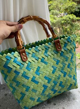 2026新款仿藤草编织包手提竹编菜篮子包端午粽子法式手工编织女包