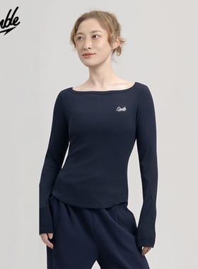 SLAMBLE女士运动长袖T恤修身大圆领棉混纺打底衣低领高弹紧身