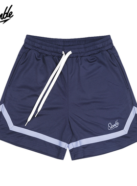 SLAMBLE男子美式篮球运动短裤撞色织带不过膝四分裤健身拼接速干