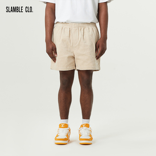 潮流透气短裤 SLAMBLE 男宽松美式 灯芯绒运动休闲五分裤 CLO.新款