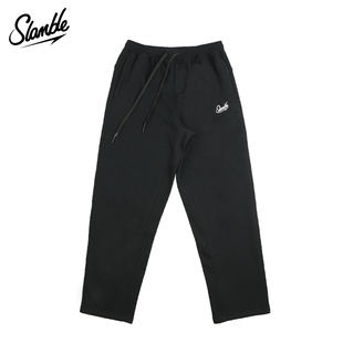 SLAMBLE冬季新款黑色直筒薄绒运动长裤男篮球跑步宽松休闲卫裤潮