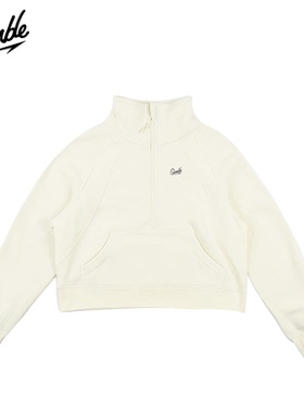 SLAMBLE女士运动休闲套头卫衣半拉链立领宽松休闲短款上衣秋冬季