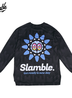 SLAMBLE秋季新款趣味印花运动长袖T恤男速干透气圆领投篮服健身潮