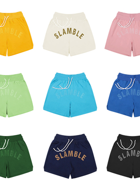 SLAMBLE夏季新款短裤男女毛圈刺绣潮流运动裤宽松篮球五分裤中裤