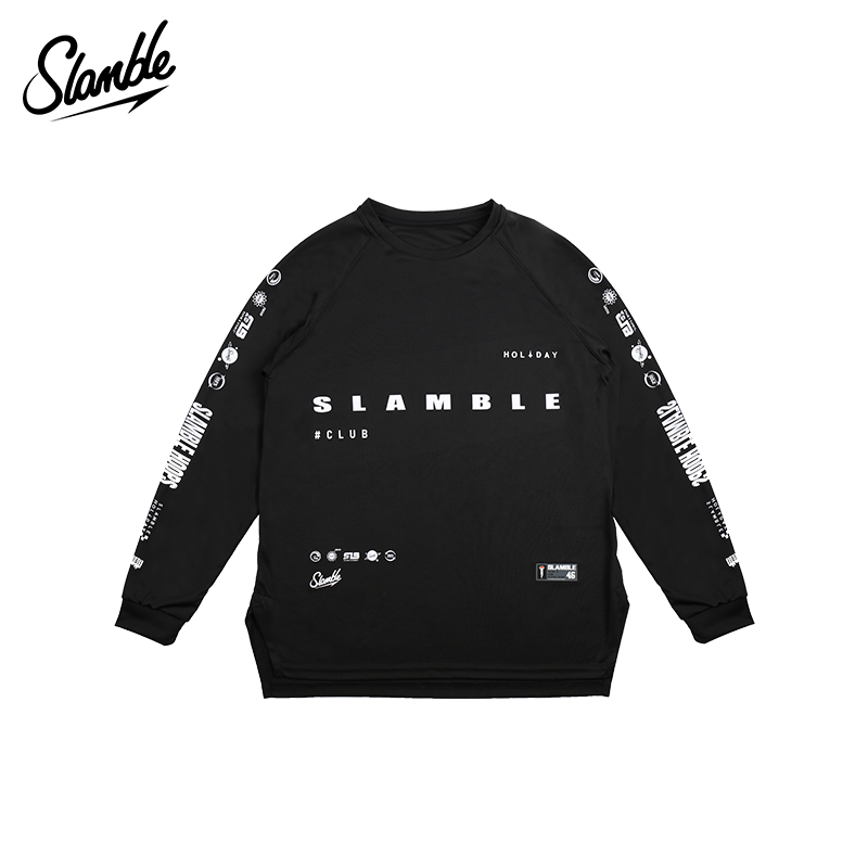 SLAMBLE冬季新款字母印花运动长袖T恤男速干透气投篮训练服上衣