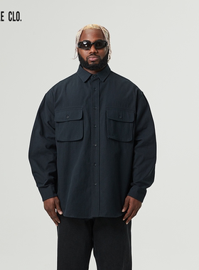 SLAMBLE CLO.新款双口袋衬衣翻领运动休闲宽松纯色外套男潮流上衣