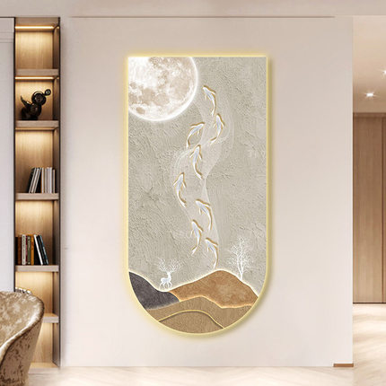 鱼跃生辉入户玄关装饰画北欧酒店走廊过道挂画led灯画客厅壁画
