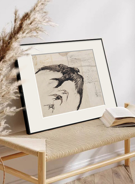 梵高VincentvanGogh燕子马叶子素描手稿装饰画艺术壁画小众挂画