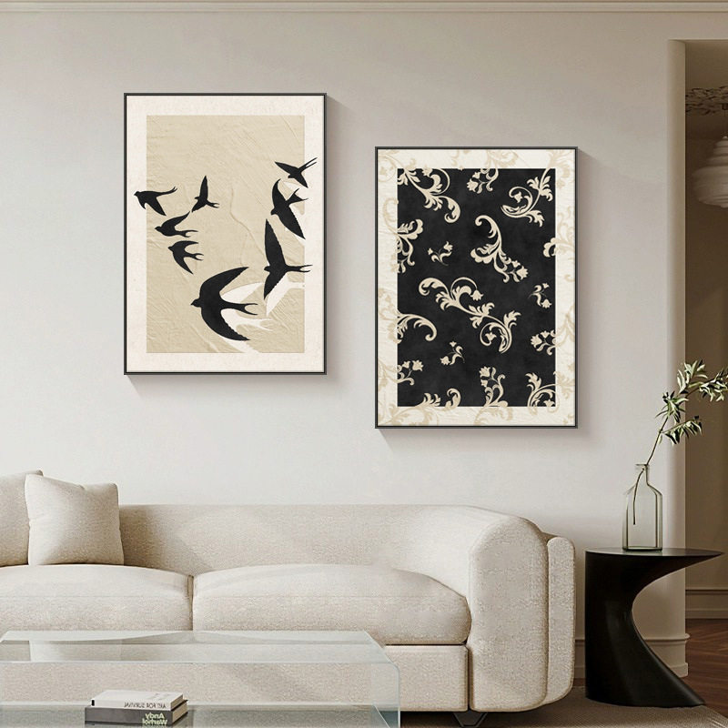 侘寂复古中古装饰画法式组合客厅饭厅餐厅挂画卧室床头壁画高级感